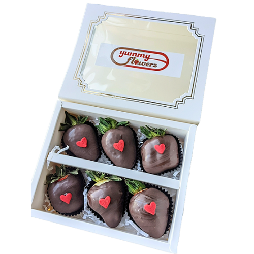 6pcs Black Red Heart Chocolate Strawberries Gift Box